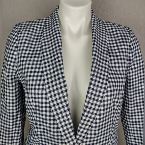 J Crew Parke Gingham Stretch Linen Blend Blazer Classic Blue Size 4 - Picture 11 of 16